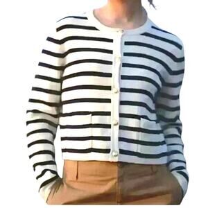 Jessica Simpson Cardigan Nautical Stripe Cropped Gold Buttons XL Spring Preppy